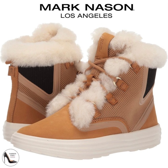 Mark Nason Los Angeles Shogun Genuine Sheep Shearling Fur Tan Suede Boots 6.5